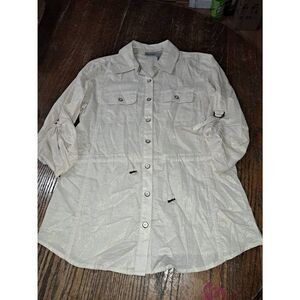 Small Size 4 Chicos Size 0 Button Front Drawstring Waist Blouse Metallic Gold